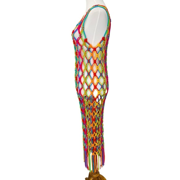 Pitusa Macrame Tassel Dress Rainbow One Size Stretchy Cover Up Beach Vacation - Picture 4 of 11